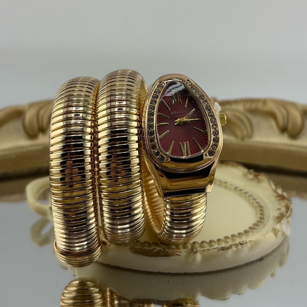 Serpenti Wrap Bracelet Watch – Gold Tone / Burgundy Dial ✨ - Picture 9 of 14